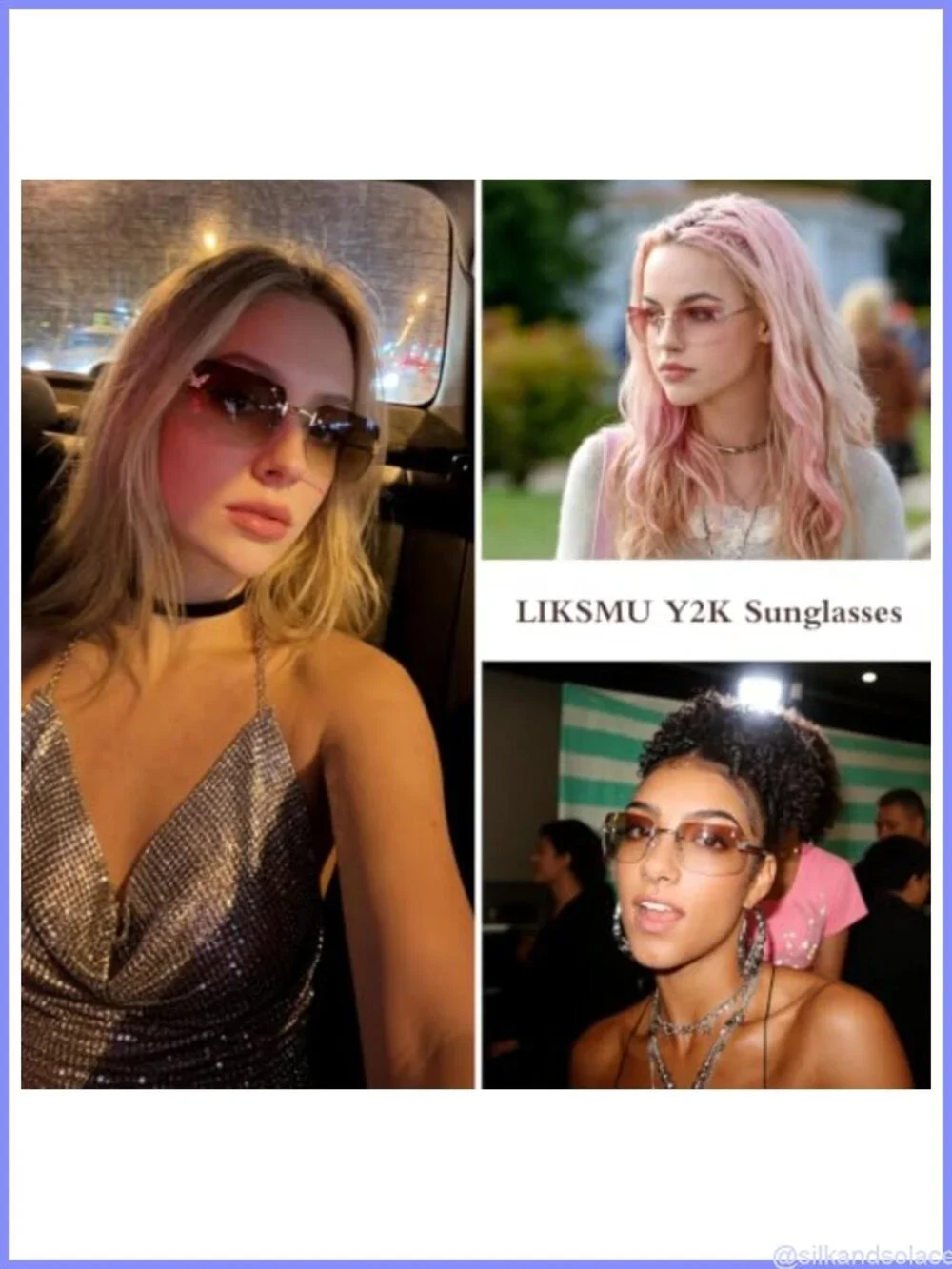 Y2K Rhinestone Butterfly Sunglasses UV400 Rimless Shield Festival